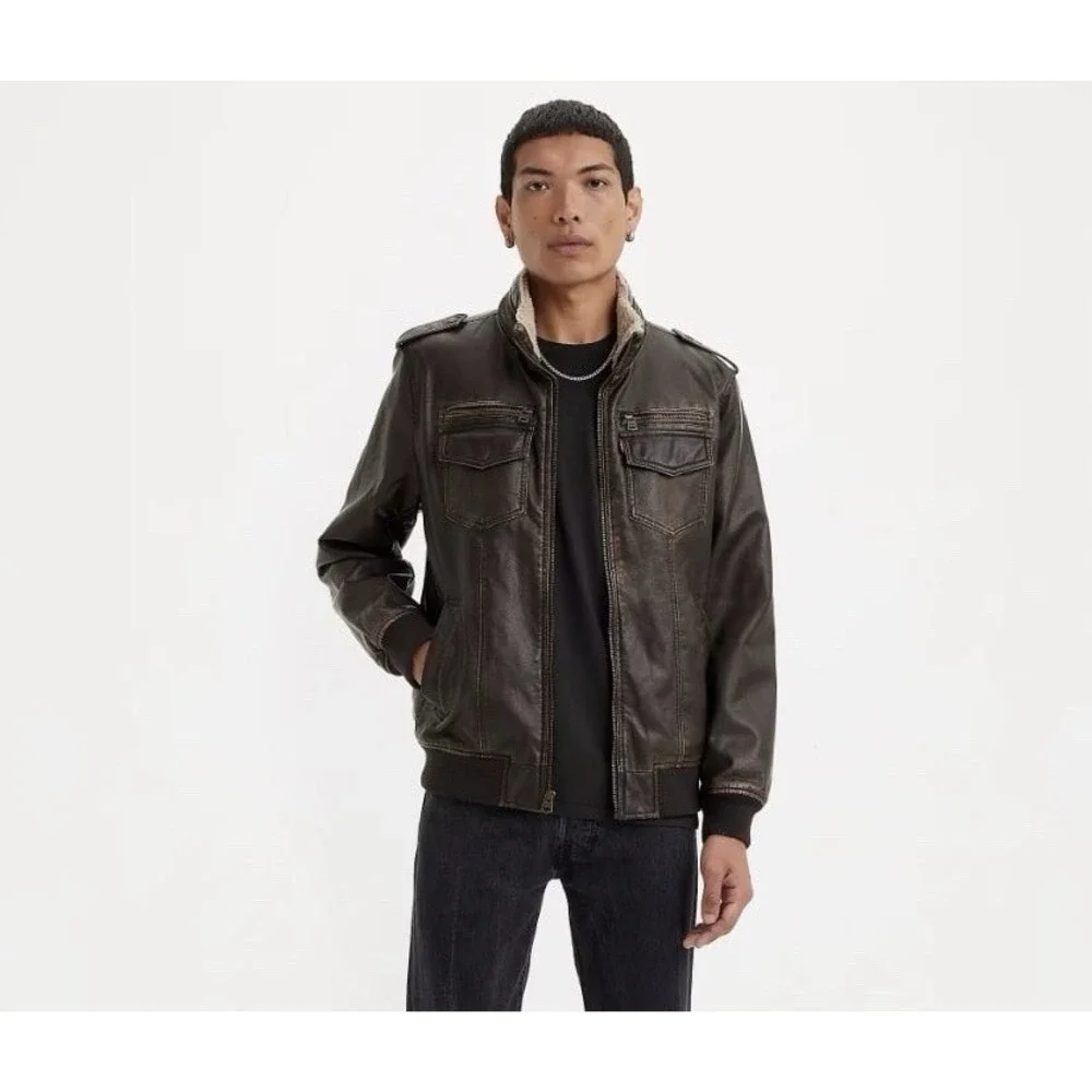 LEVI'S FAUX LEATHER SHERPA‎ BOMBER JACKET BRAND NEW SIZE LARGE